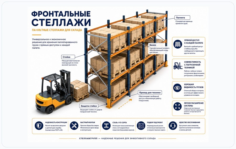 Фронтальные стеллажи для паллетного хранения