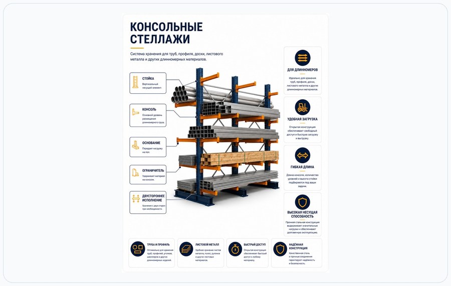 Консольные стеллажи для длинномерных грузов