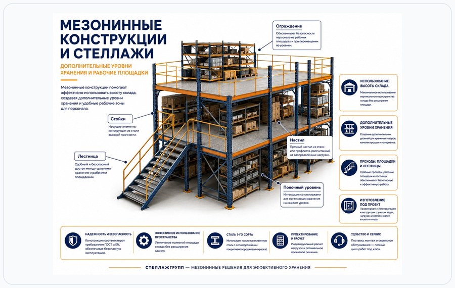 Мезонинные конструкции и стеллажи